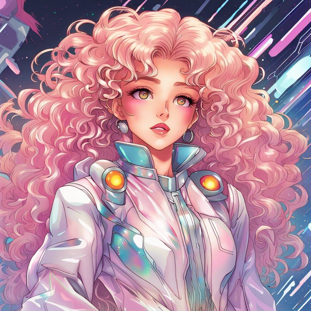 Beautiful Green-eyed Girl with Curly Hair in 80s Anime Style Stock Image -  Illustration of pink, style: 224894549