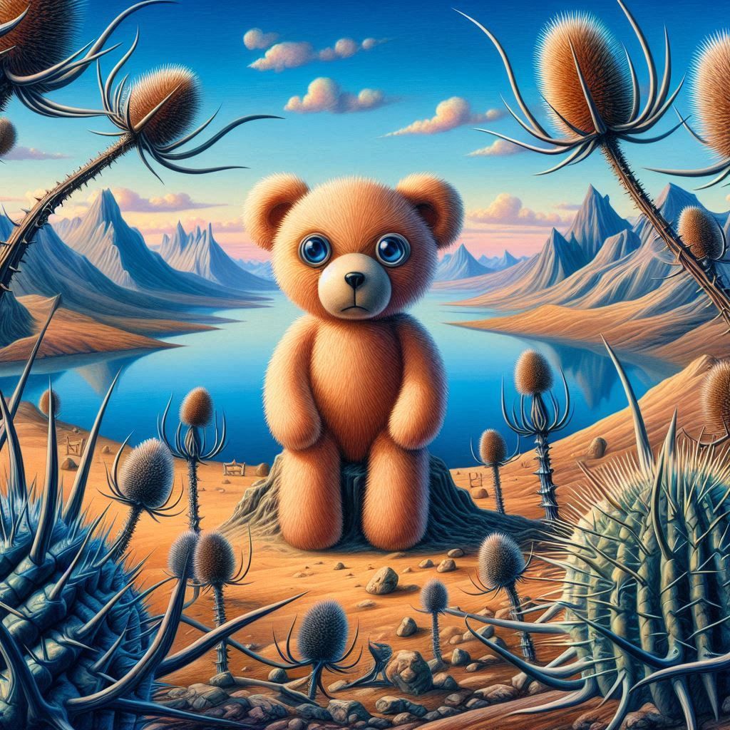 Teddy bear and thistles