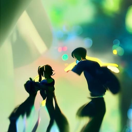 A teenager couple dancing in the night