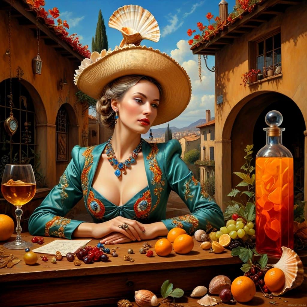 Surreal Portrait of Happy Lady in Vibrant Scene