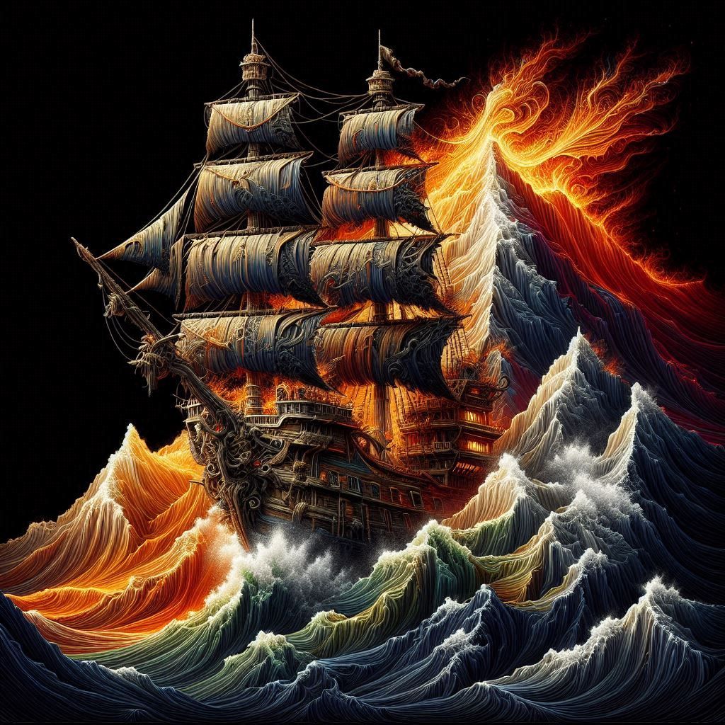 Pirate Ship Crafted Entirely from Fire 3