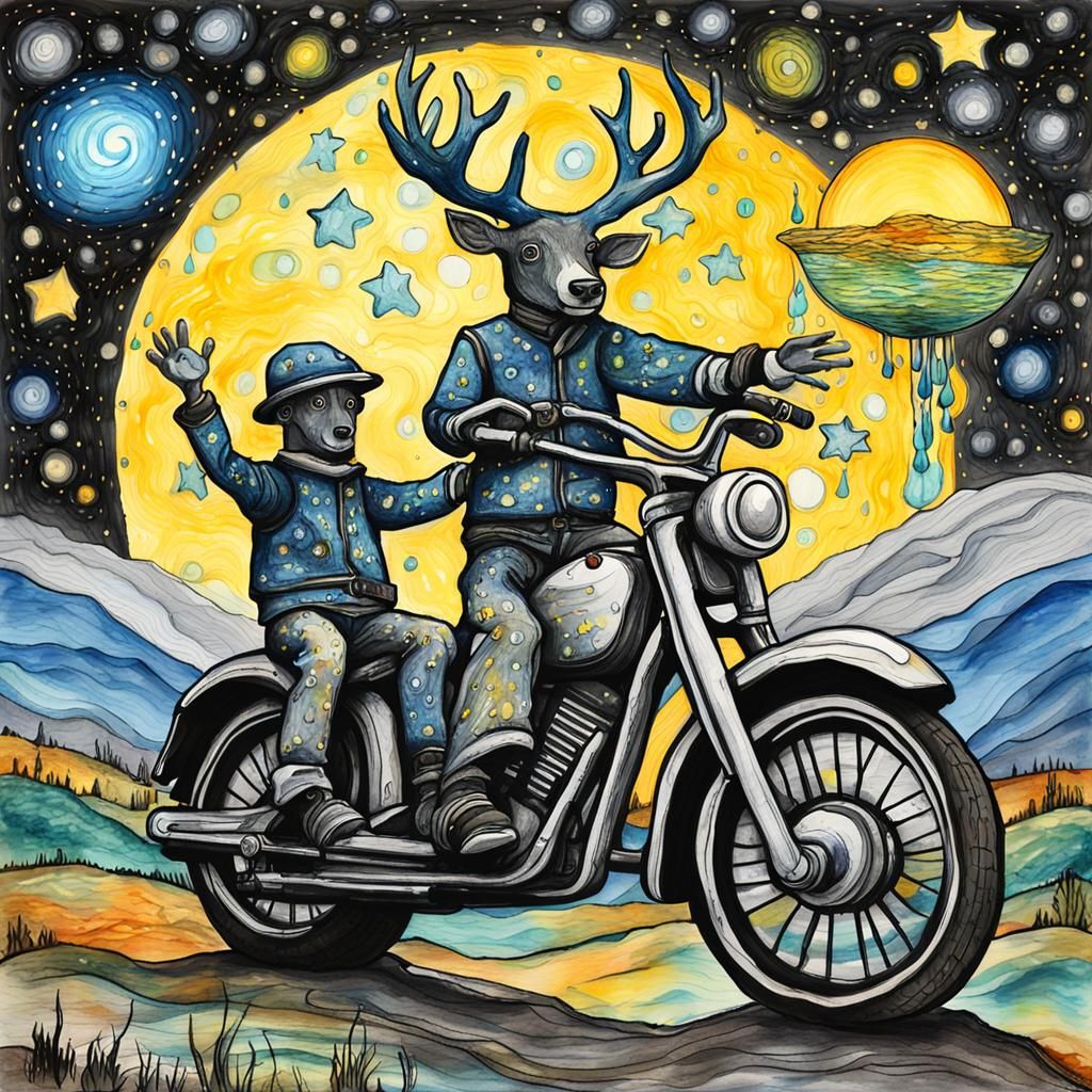antlered wild hunt bots riding anthropomorphic motorcycles r...