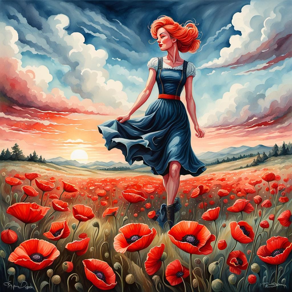 Woman poppies