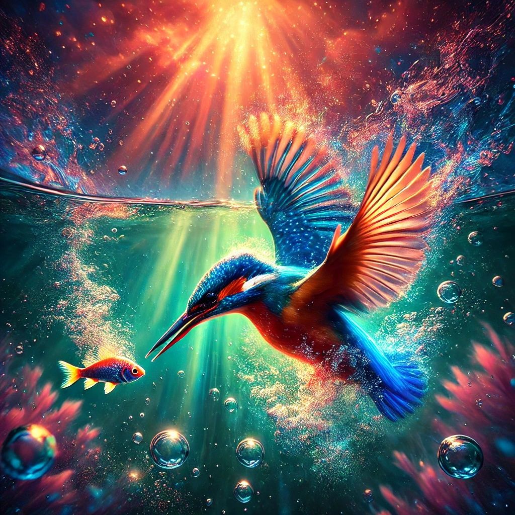 Kingfisher Hunting A Small Fish | DALL-E 3 AI image prompt i...