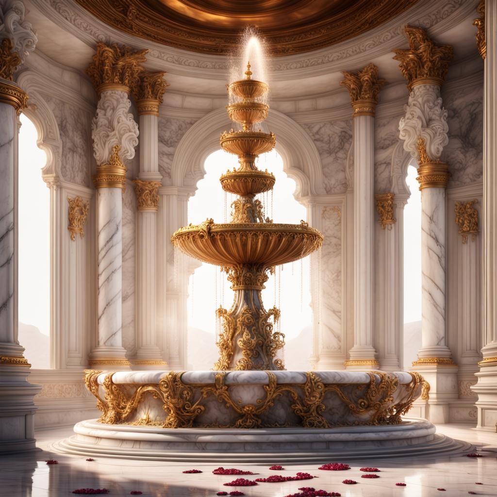 A fountain in a palace  by @Starshine Wolf