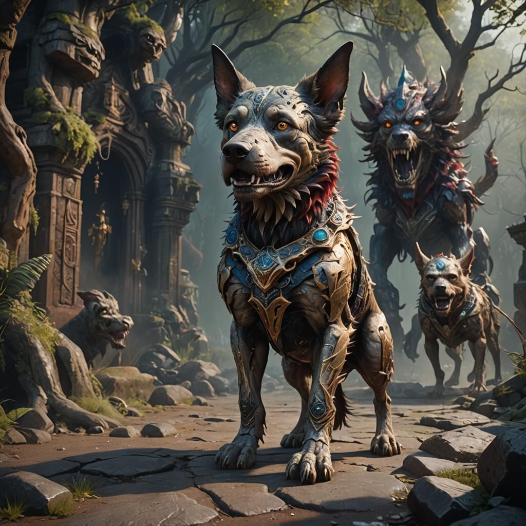 Face dog with a body human creature of Jabelka