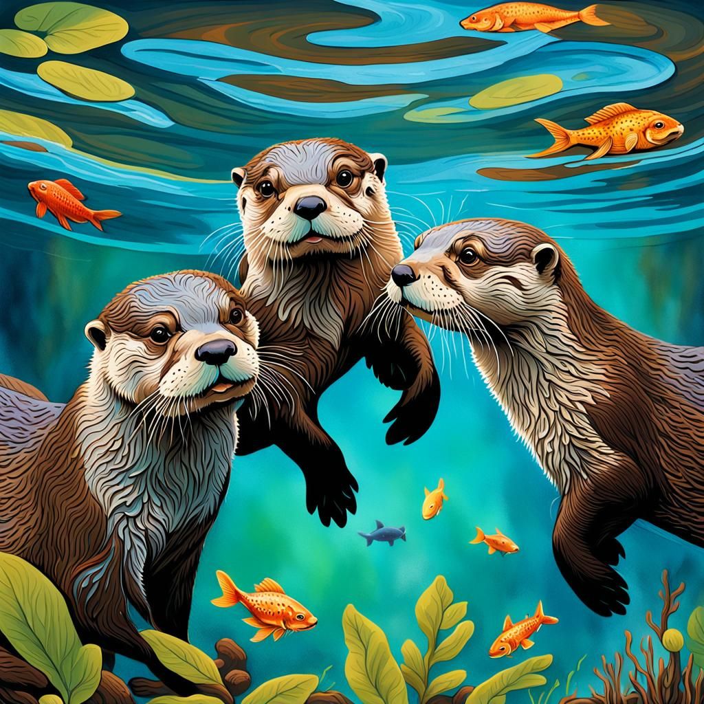 Realistic Otters playing with each other and loving one anot...