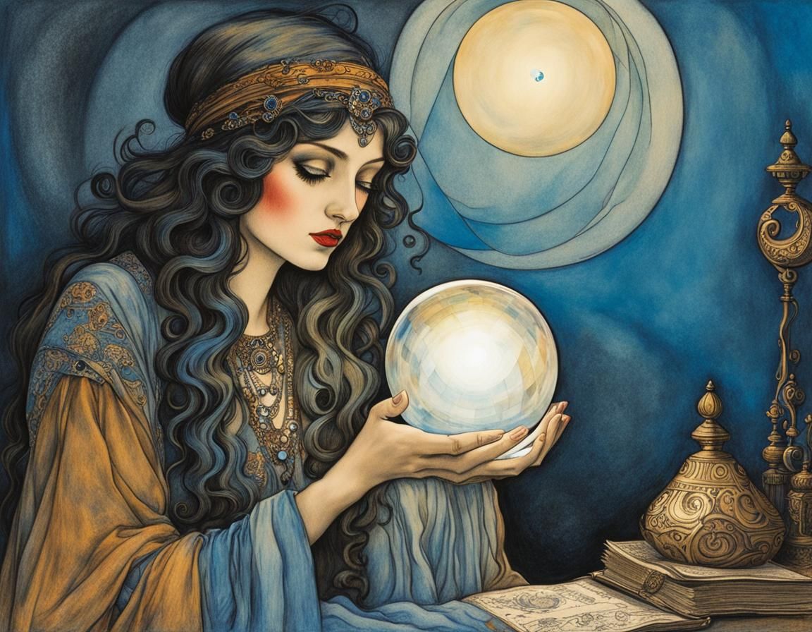 Clairvoyant reading a crystal ball