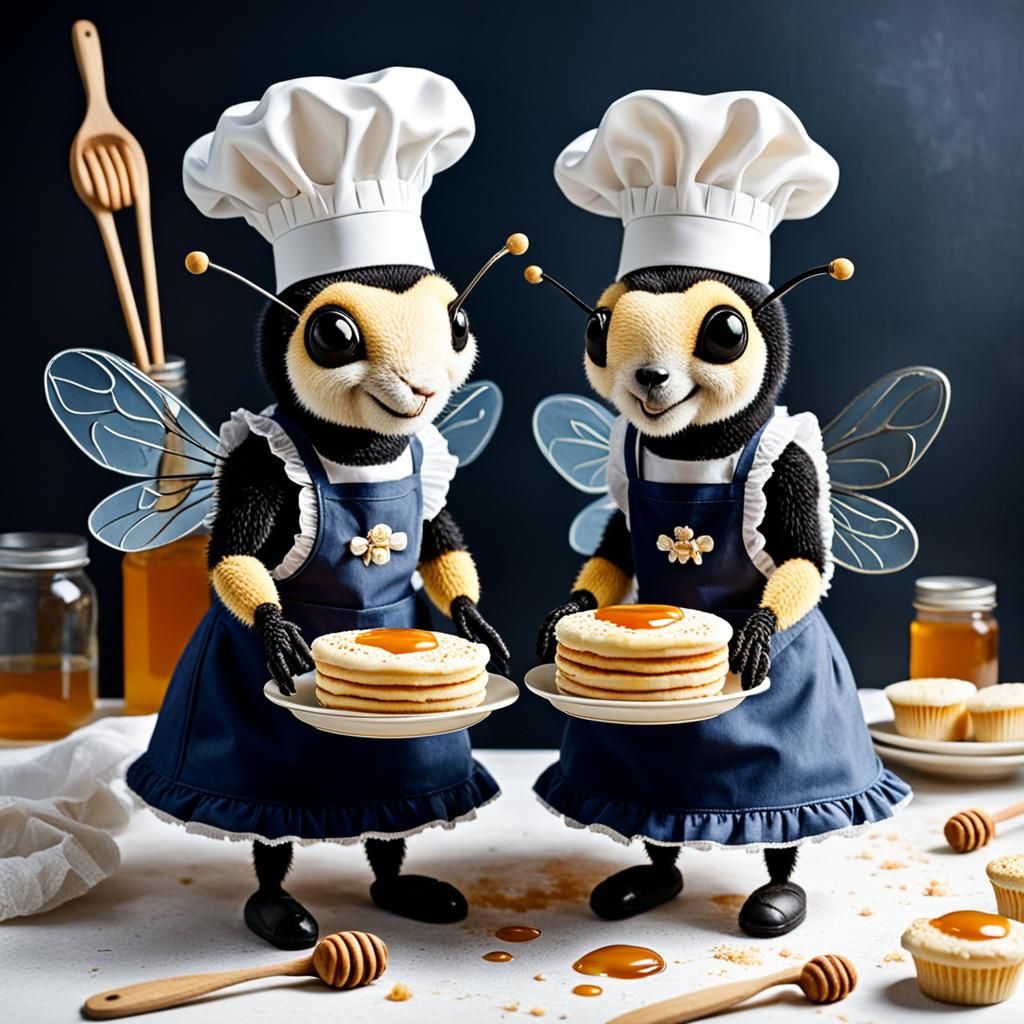 bees baking crumpets with honey  by @toye
