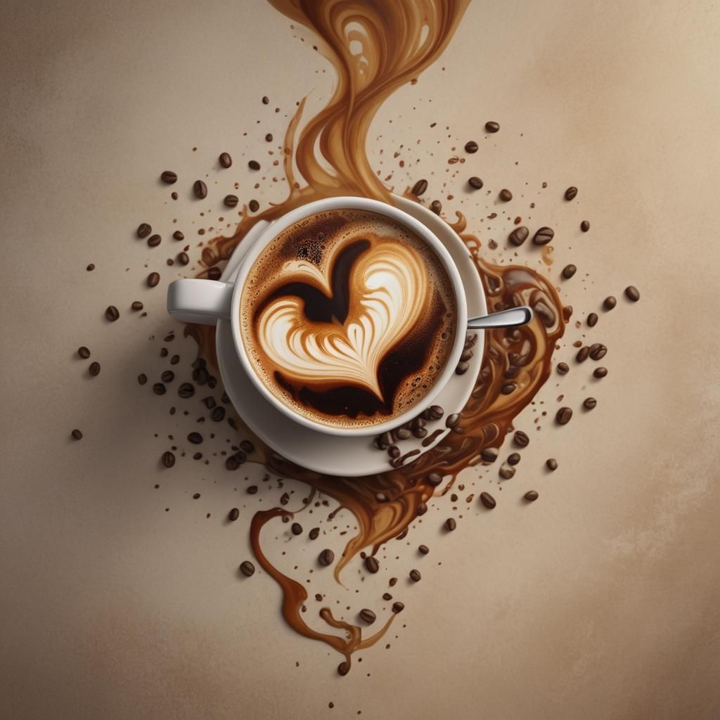 Heart in Coffee Cup: Macro Photorealistic Art