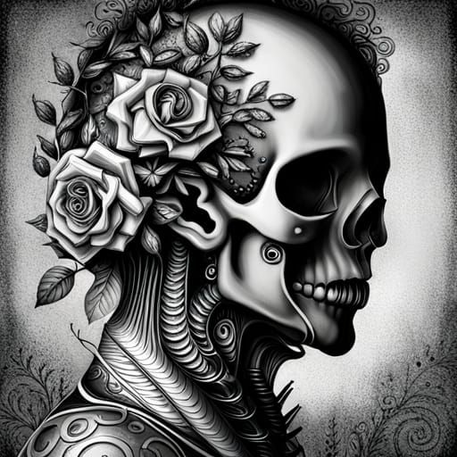 mythical dreamy black and white organic bio_mechanical_spina...