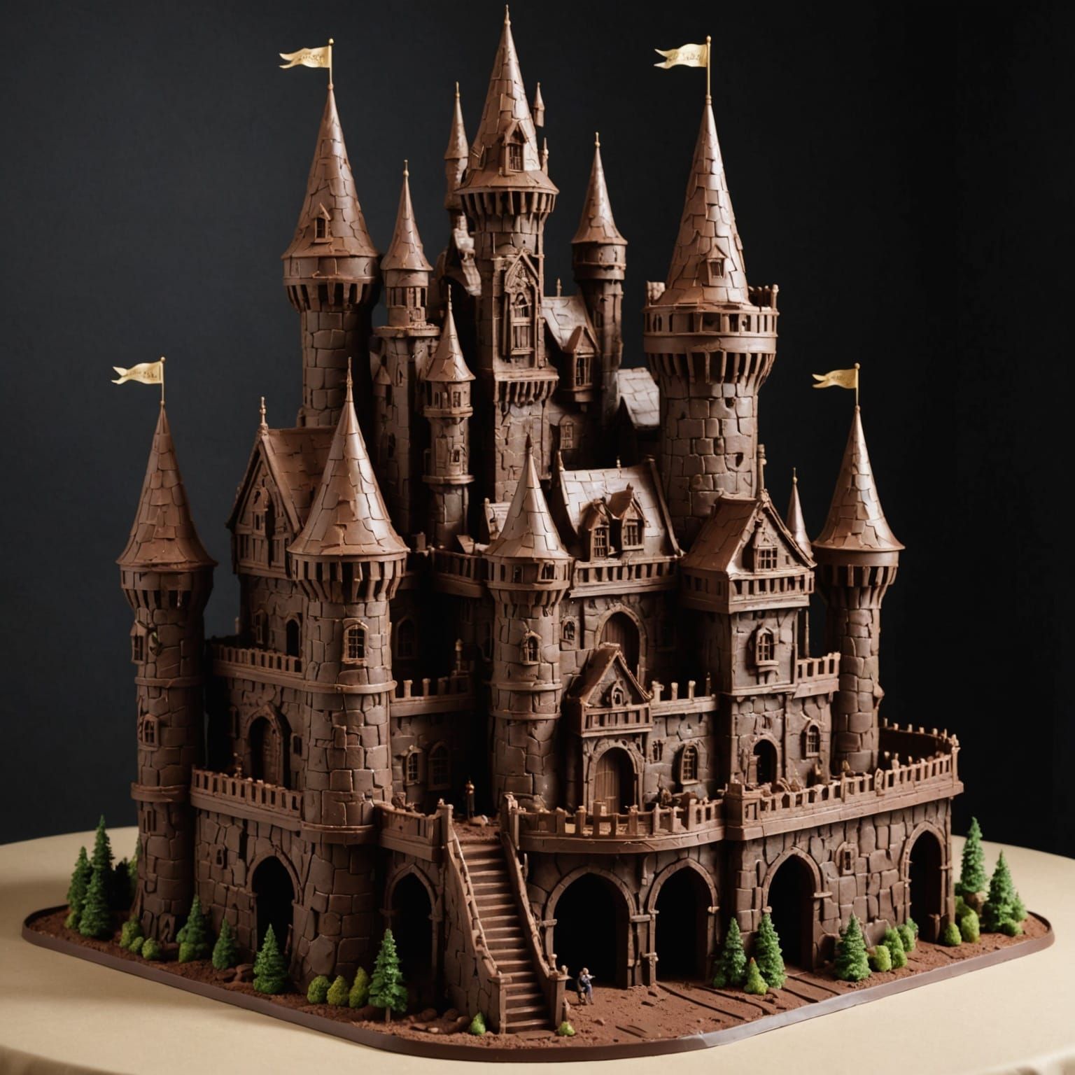 An ornate and magnificent castle made of chocolate 
Very detailed, very realistic   by @Al_in_Tanzania