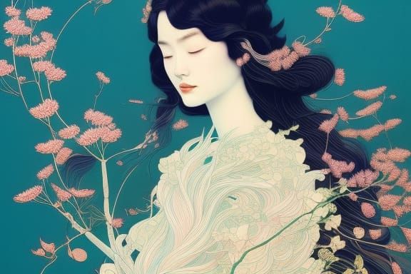 Beautiful cute front portrait of an elvish deity, long hair ...
