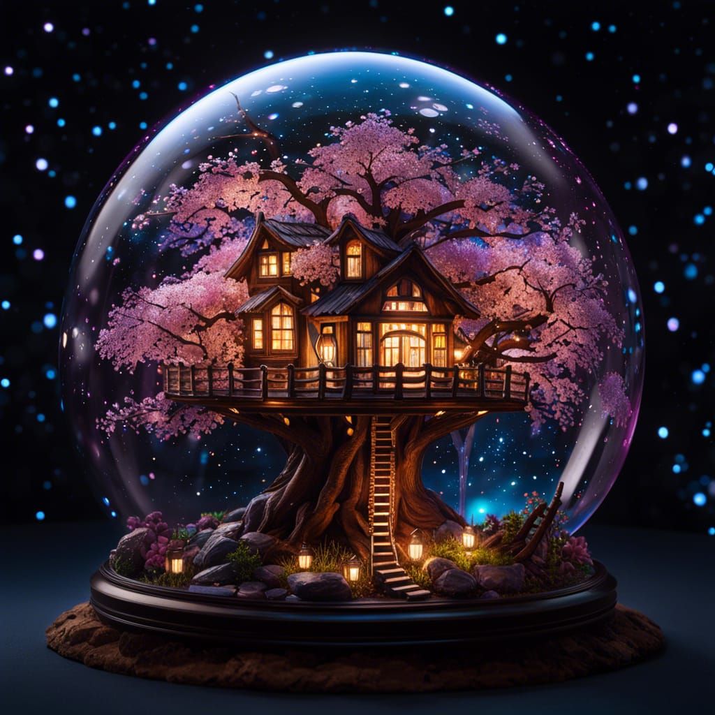  Cherry Blossom Treehouse in a  Large Crystal Sphere   by @Shree Digi Creations