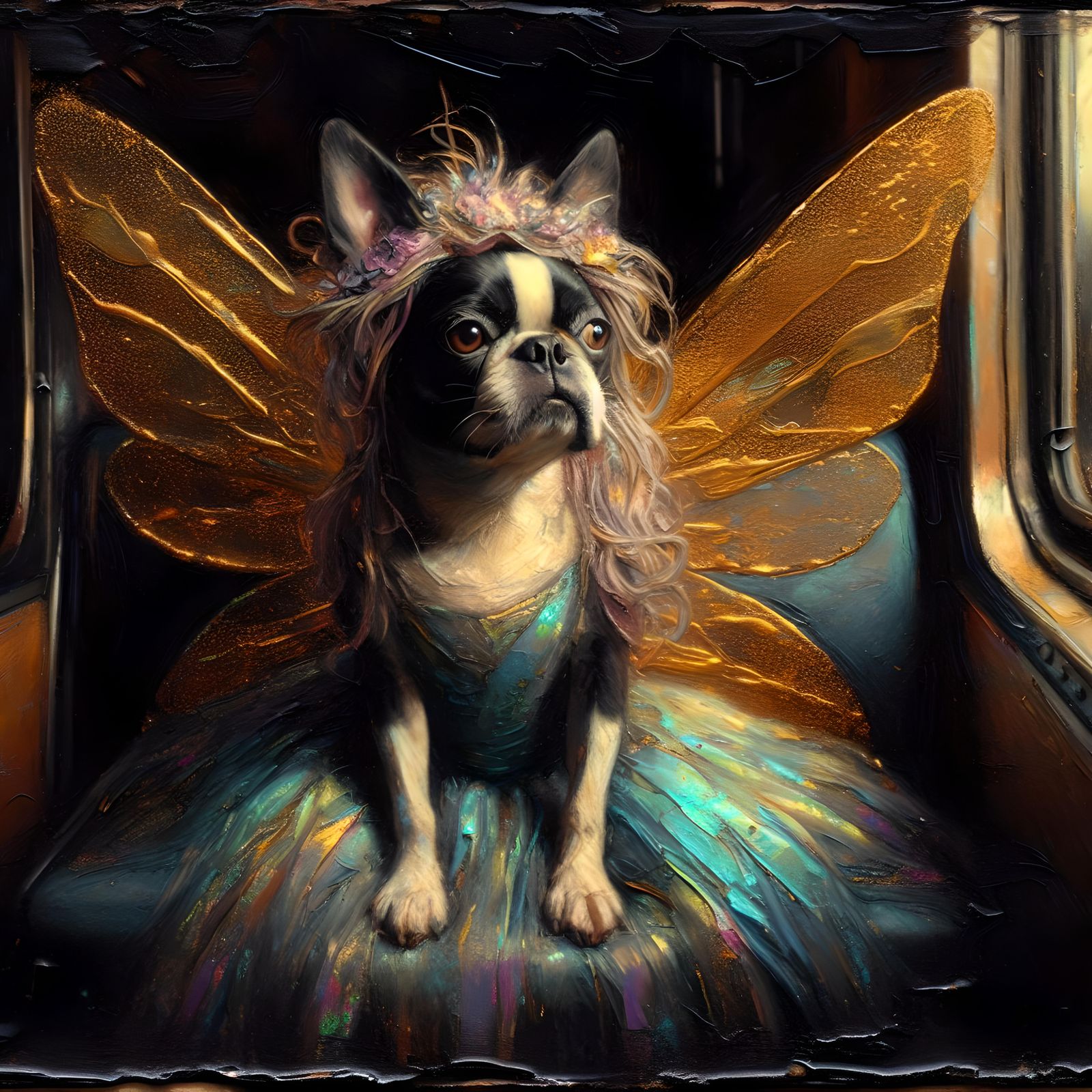 Boston Terrier Fairy on a Train