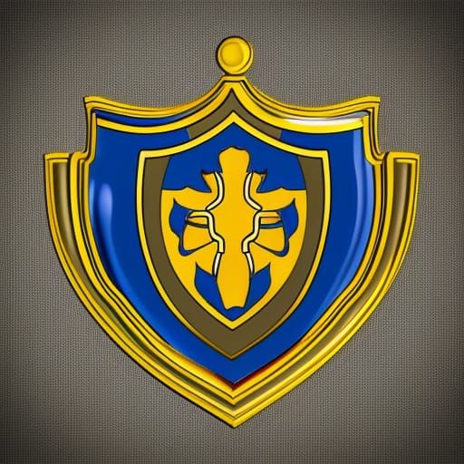 A family shield made from gold with royal blue background