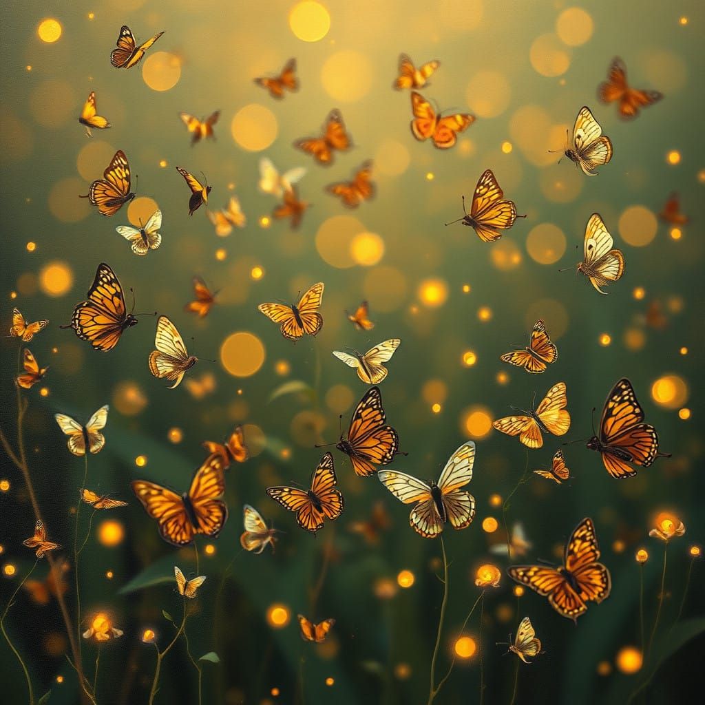 Whimsical Butterflies Dancing in Summer Evening Light