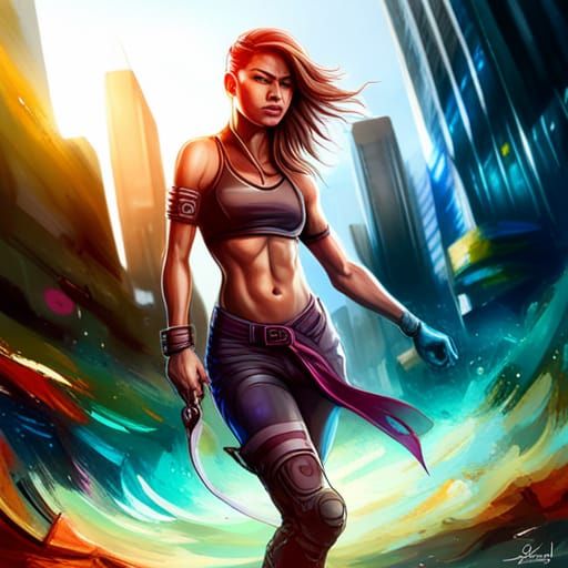 Zendaya from the future warrior stance beautifully colored i...