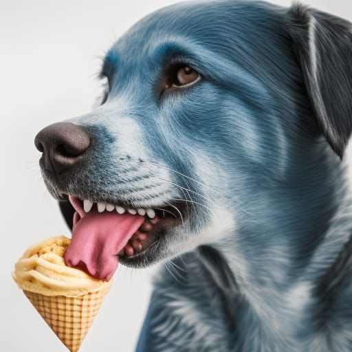 blue dog licking ice cream
