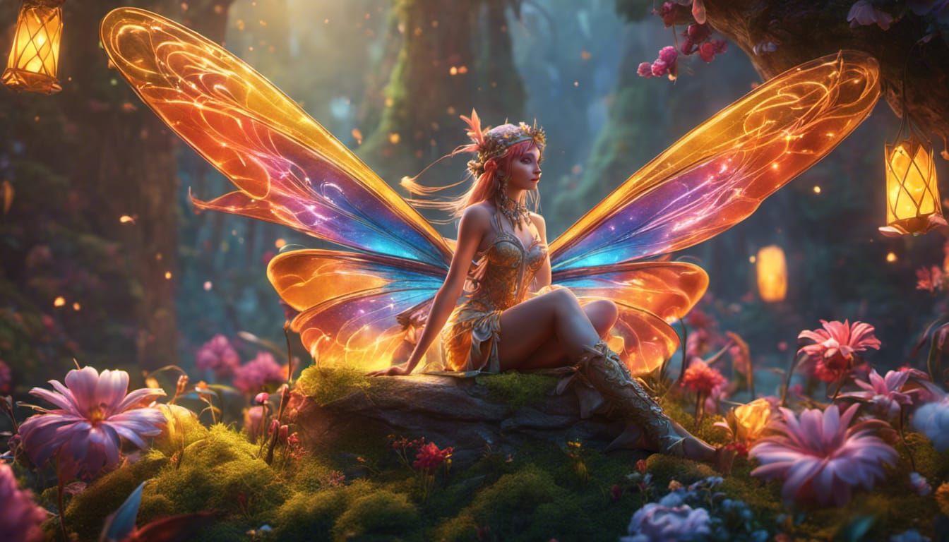 Fairy sitting 8k resolution concept art dynamic lighting trending on Artstation volumetric lighting intricately ...  by @Knucker