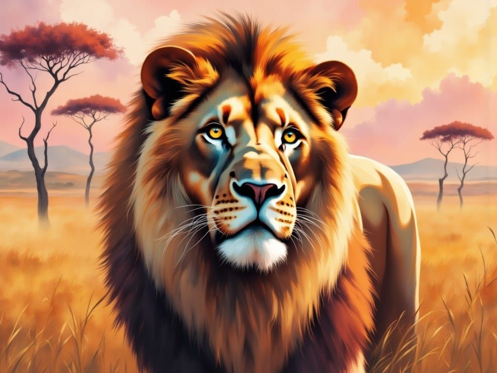 <lora:GAZLayeredArt:1.0> a lion portrait