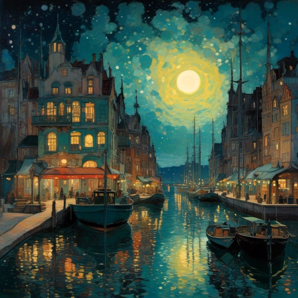 Nighttime Marina Scene