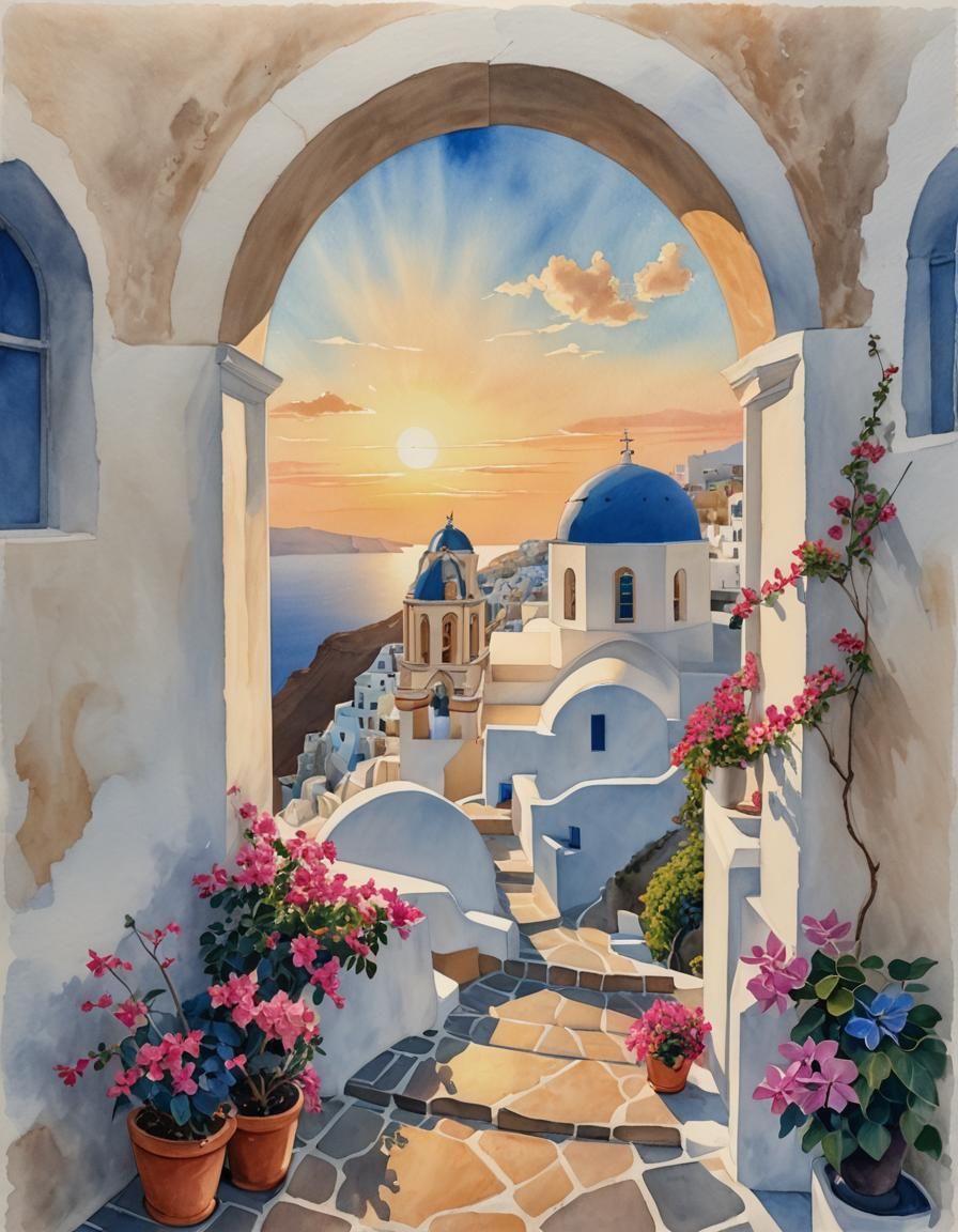 Aegean dream in Watercolor   by @Rikinfj