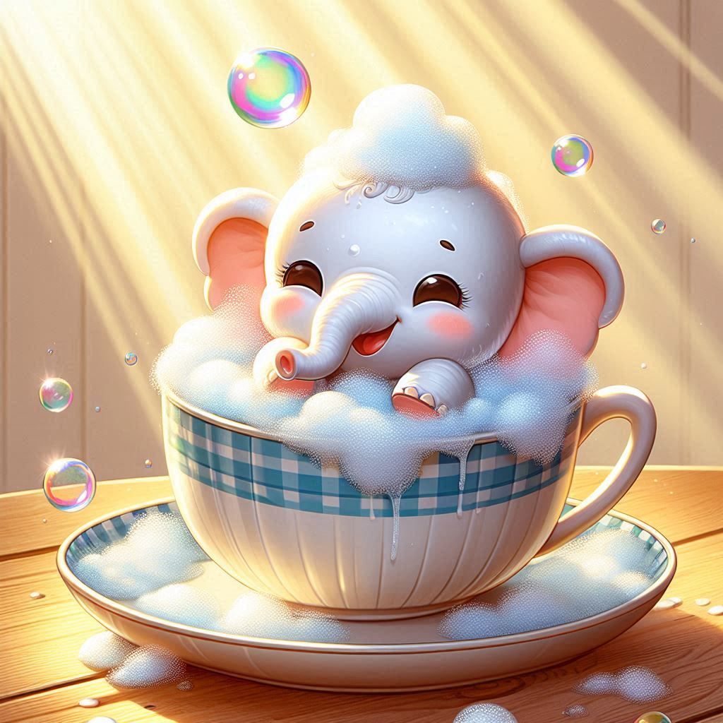 Baby elephant in his bath