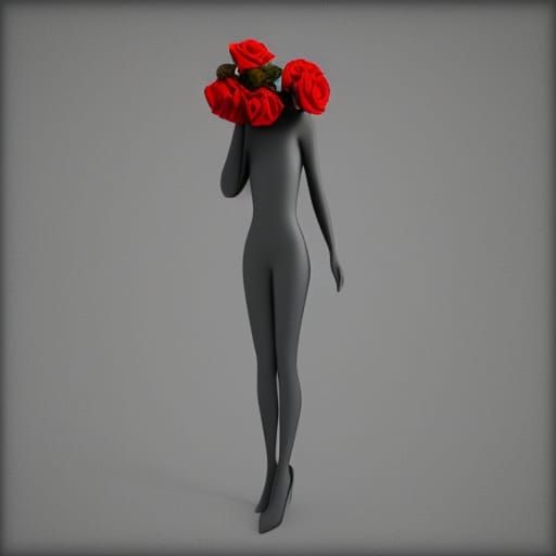 beautiful woman with long slender hands and legs, 3d flowers...