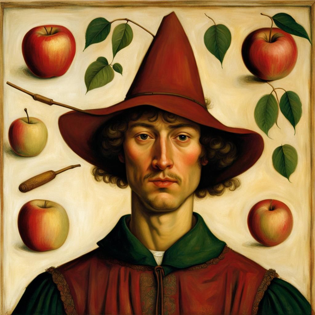 Johnny Appleseed portrait by Jan van Eyck AI Generated Artwork