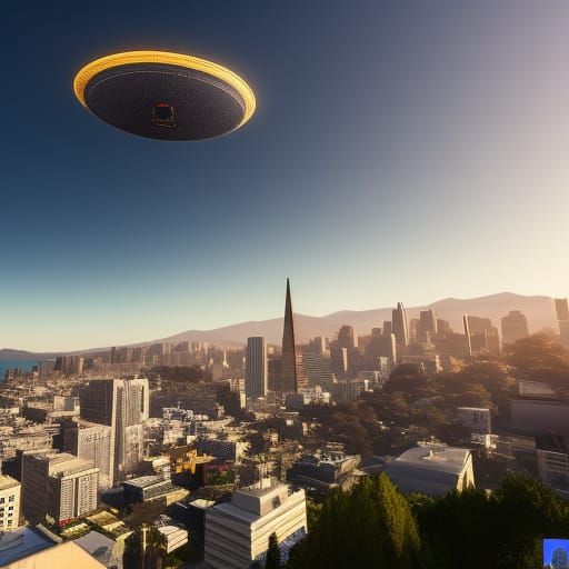Flying Saucer over San Francisco. AI Generated Artwork NightCafe