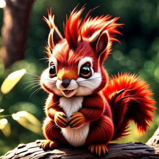 Cute and fluffy tiny red baby squirrel. knitted yarn. wool. fluffy ears ...