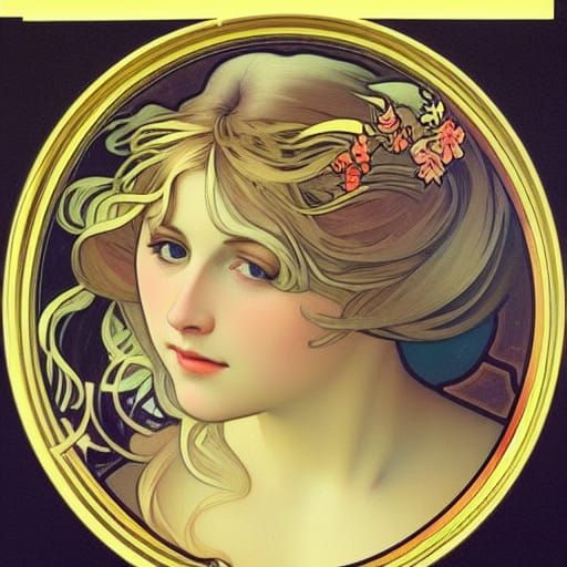 Ethereal Blonde Woman in Alphonse Mucha Style