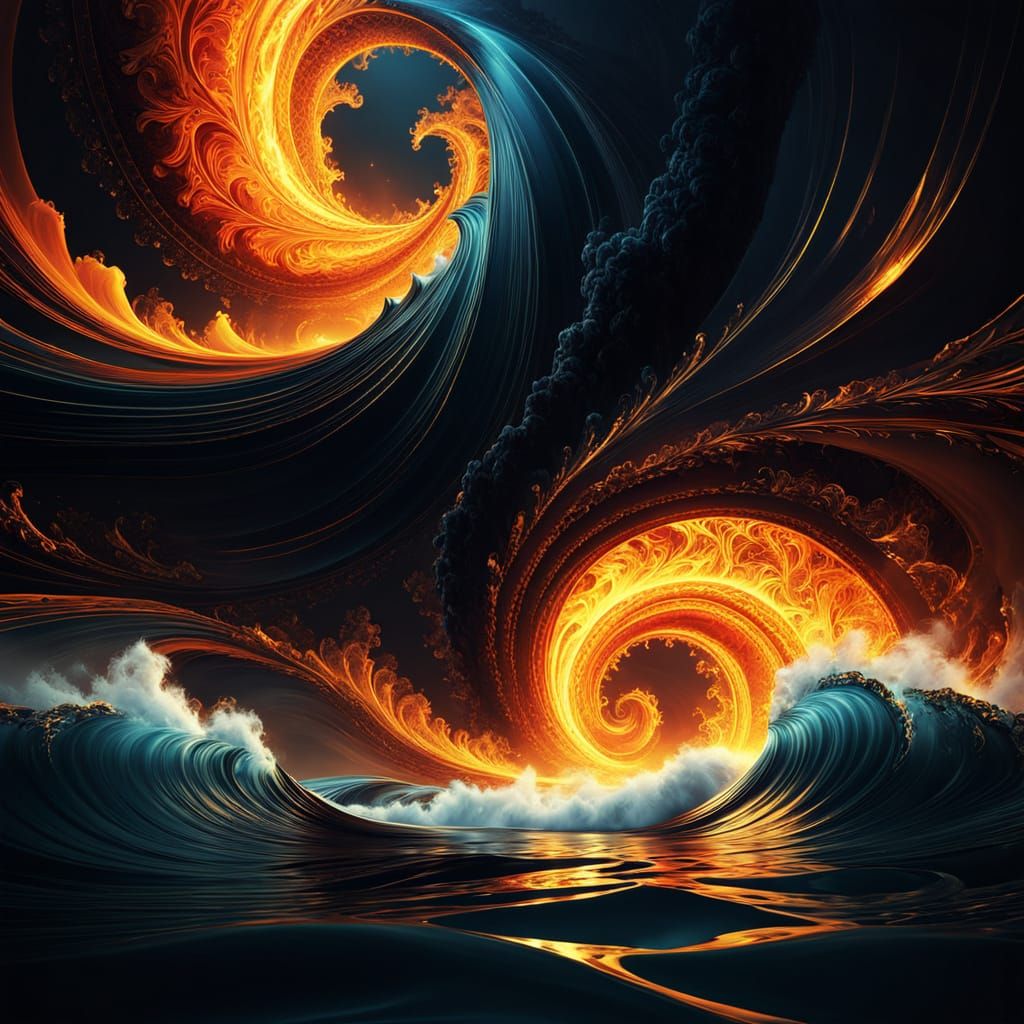 Vibrant Fractal Oceanic Magma Landscape in Golden Hour