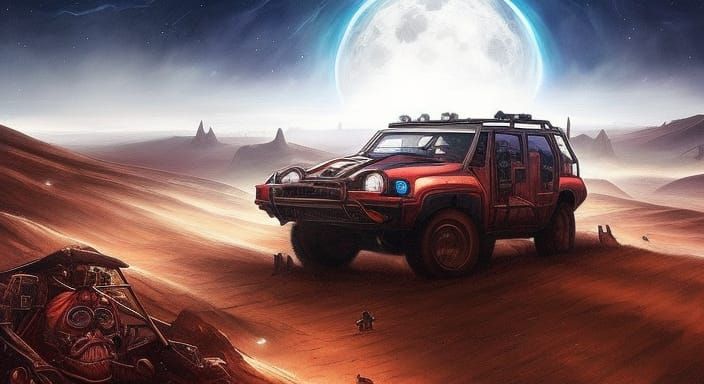 "Mechanized Nomads Escaping Spaceship in Post-apocalyptic De...