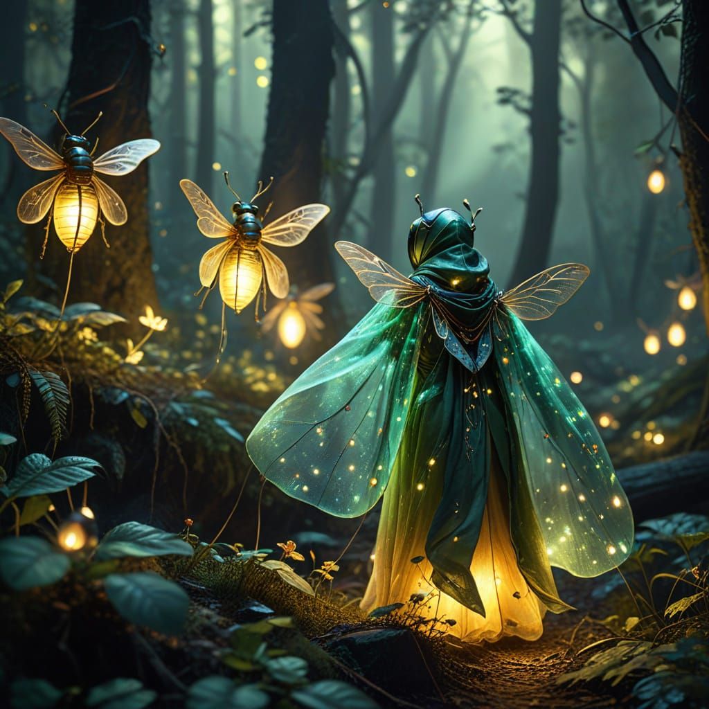 Enchanted Insect Market in a Misty Forest