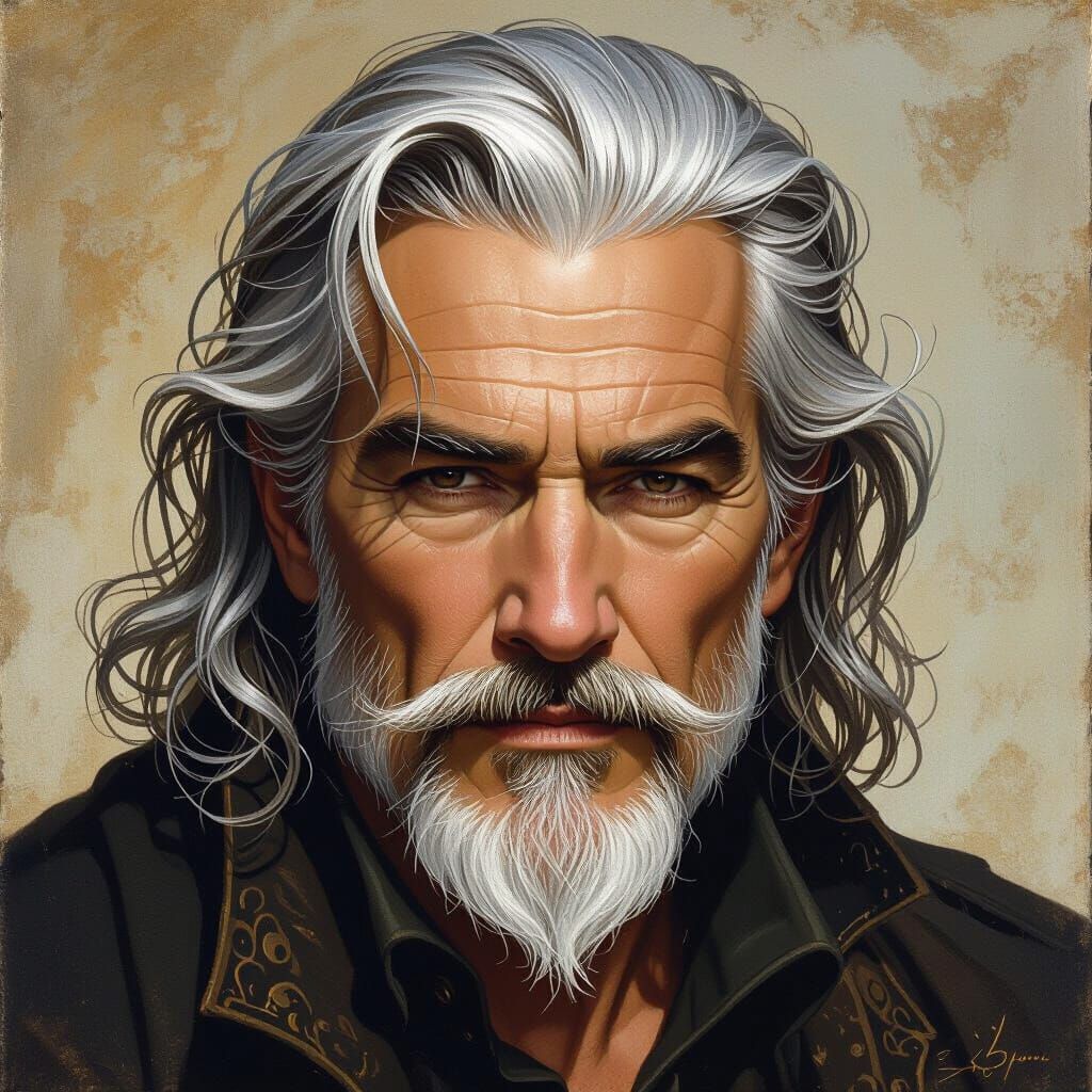 Render old mans face with silver hair and sliver goatee