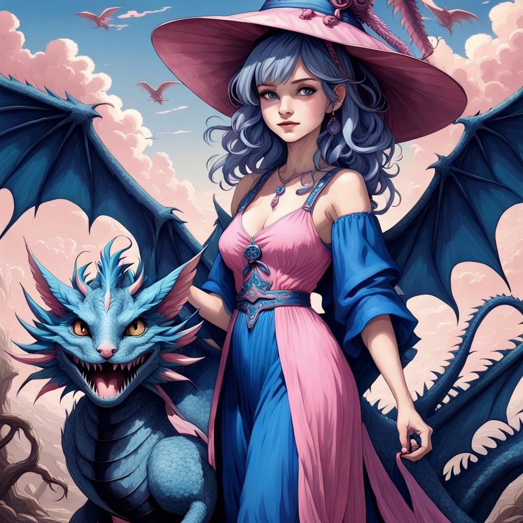 A 10 Foot Tall Girl In A Blue And Pink Sun dress And A Large Blue Sun a-10-foot-tall-girl-in-a-blue-and-pink-sun-dress-and-a-large-blue-sun