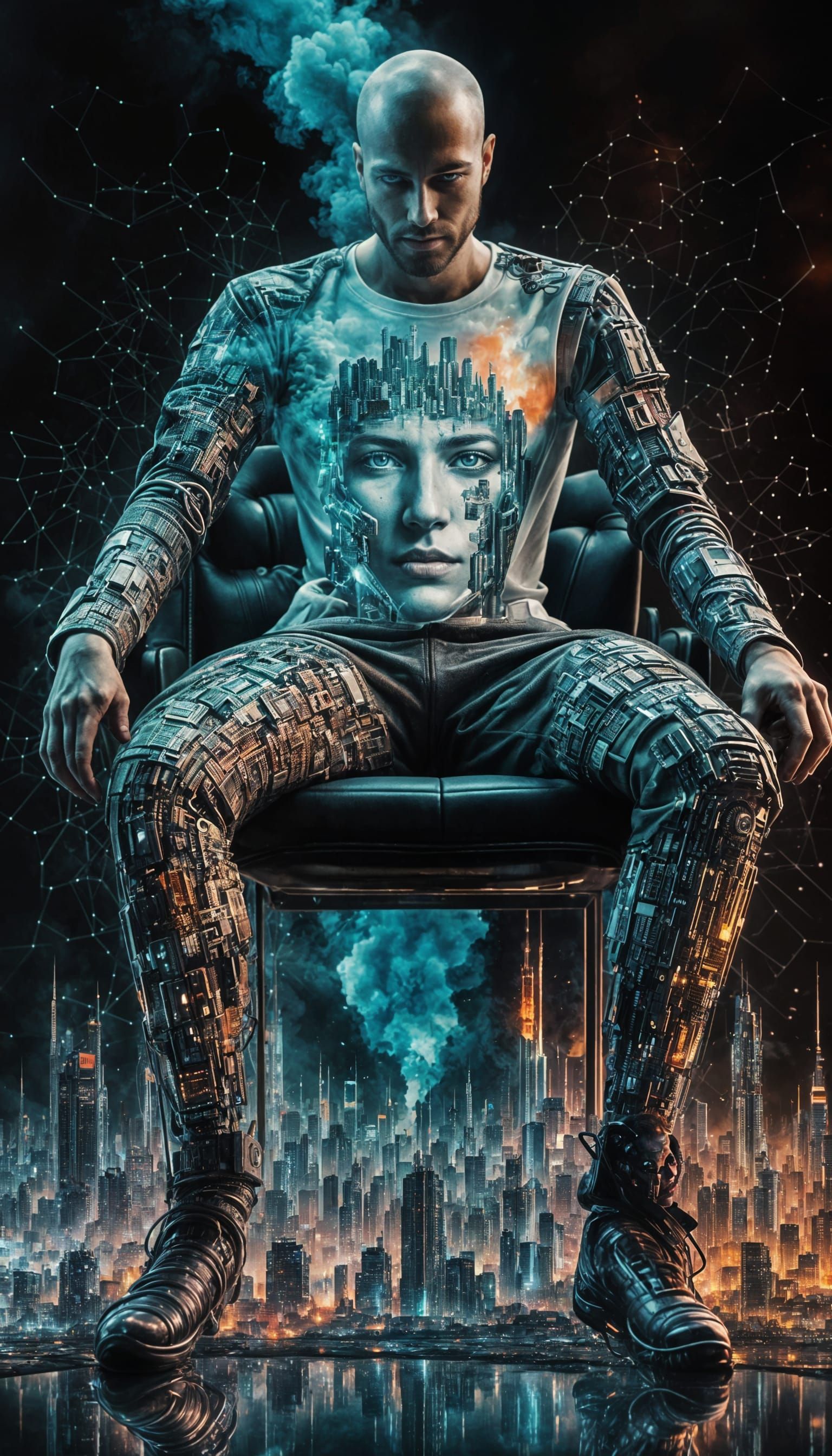 Cyborg with Cyberpunk Metropolis Memories