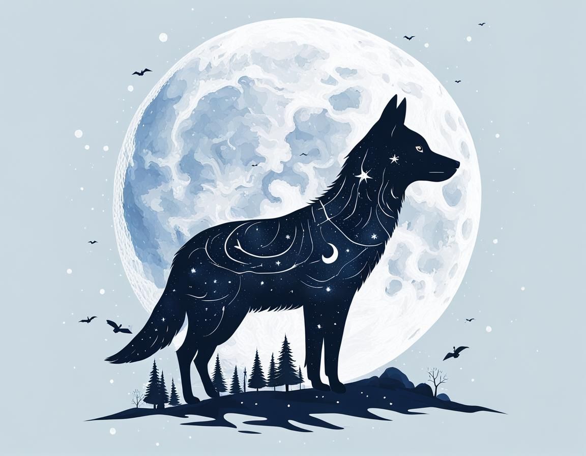 Eagle Silhouetted Against Full Moon