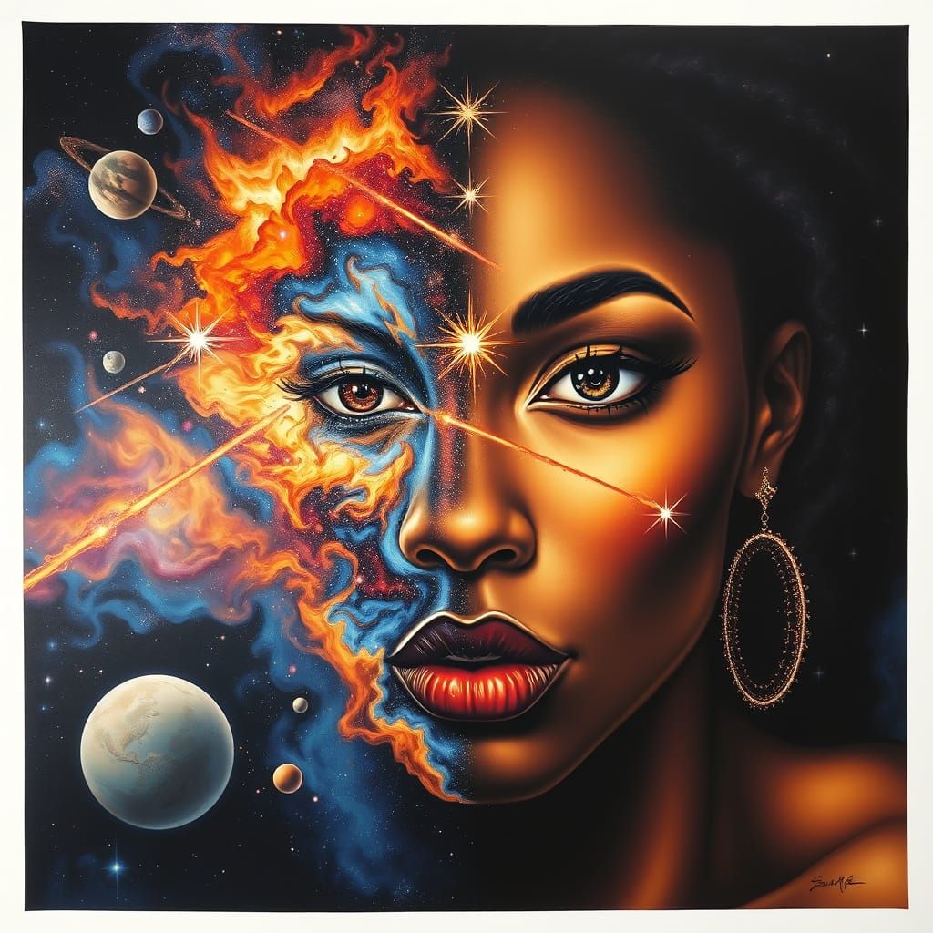 Cosmic Nebula Fantasy: A Split-Face Dreamscape