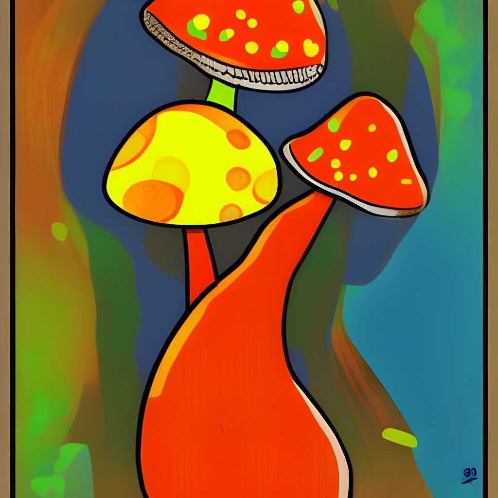 mushroom woman cartoon abstract art complementary colors fin...