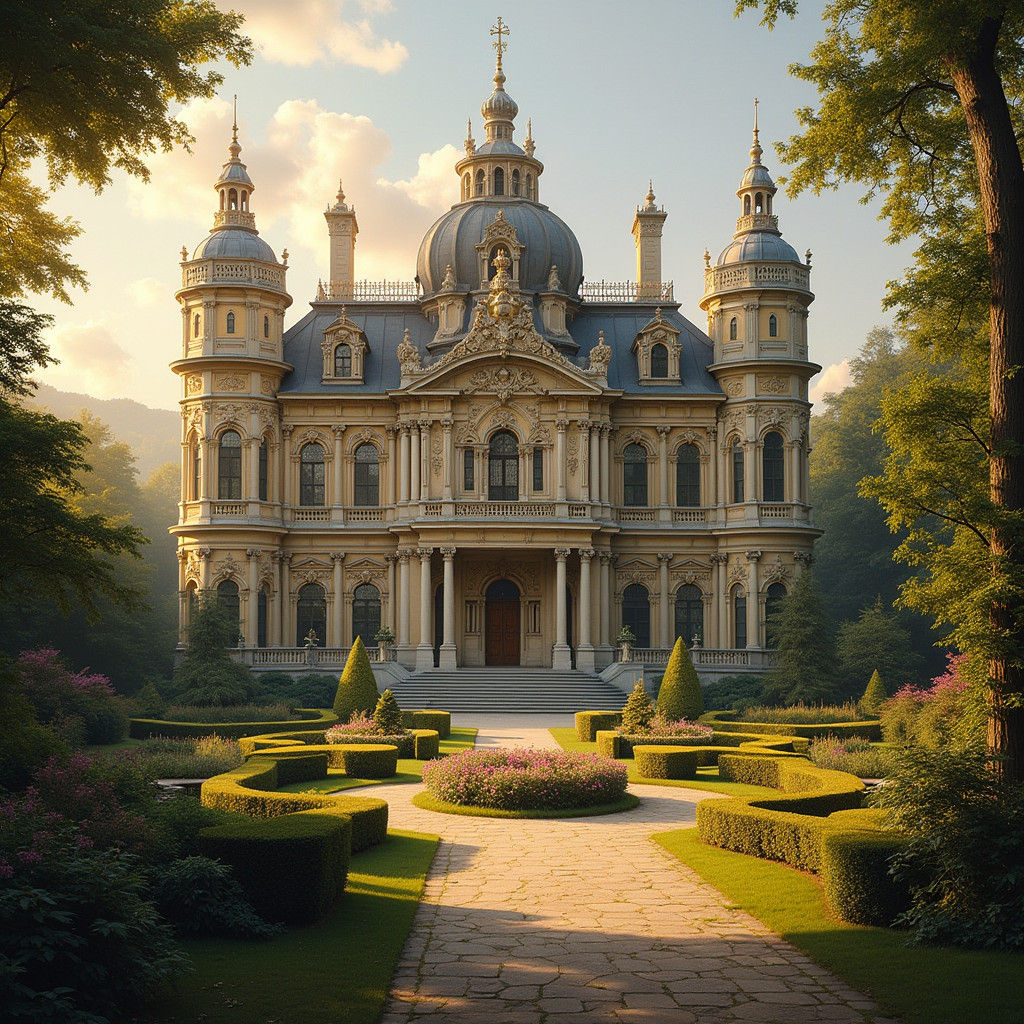 A mansion in Vienna, fine architecture, evening light, award-winning painting, beautiful