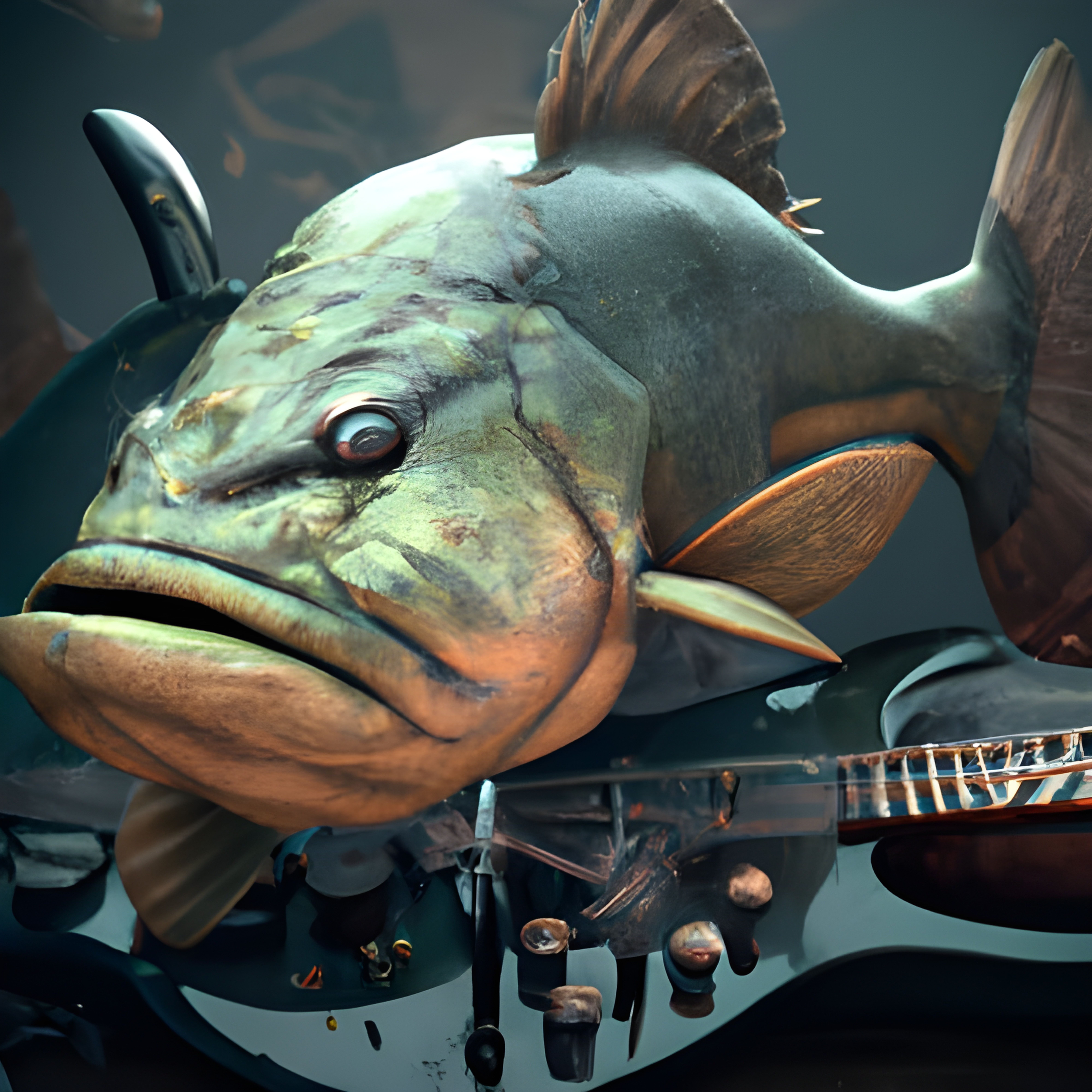School of Rock of Fish: Bass Playing Bass II - AI Generated