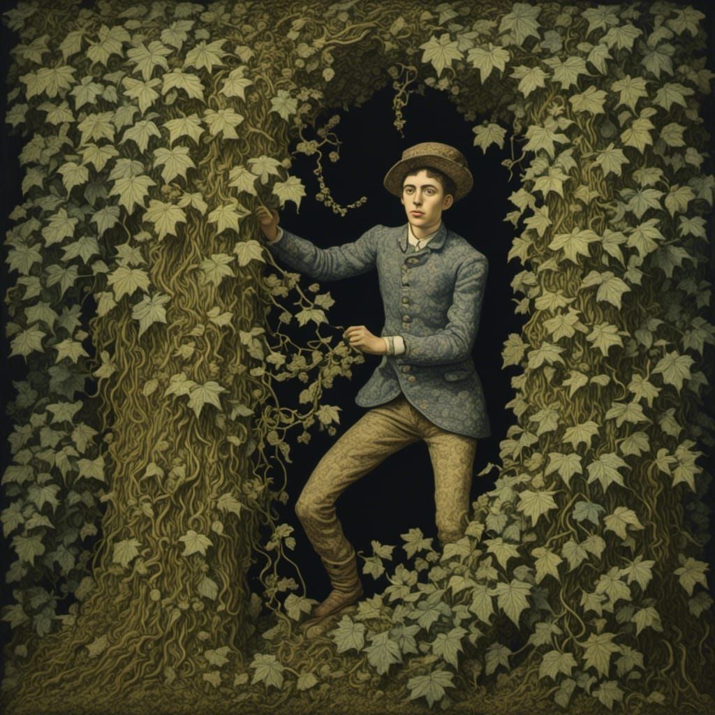Portrait of young man climbing a vine