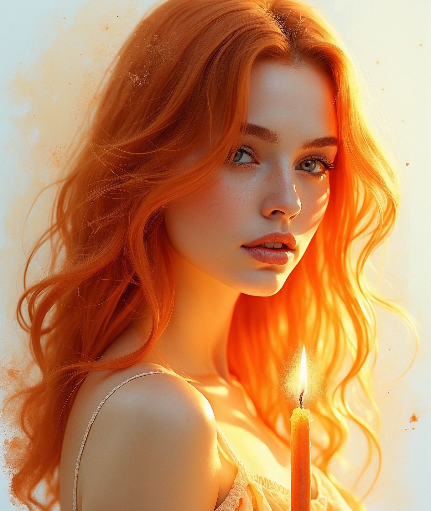 Red Hair Beauty - Watercolor Portrait