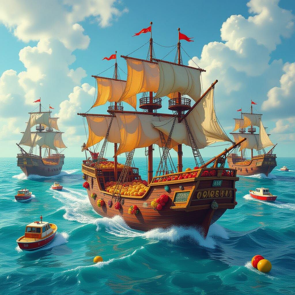 Cola Sea Food Ships: Digital Art