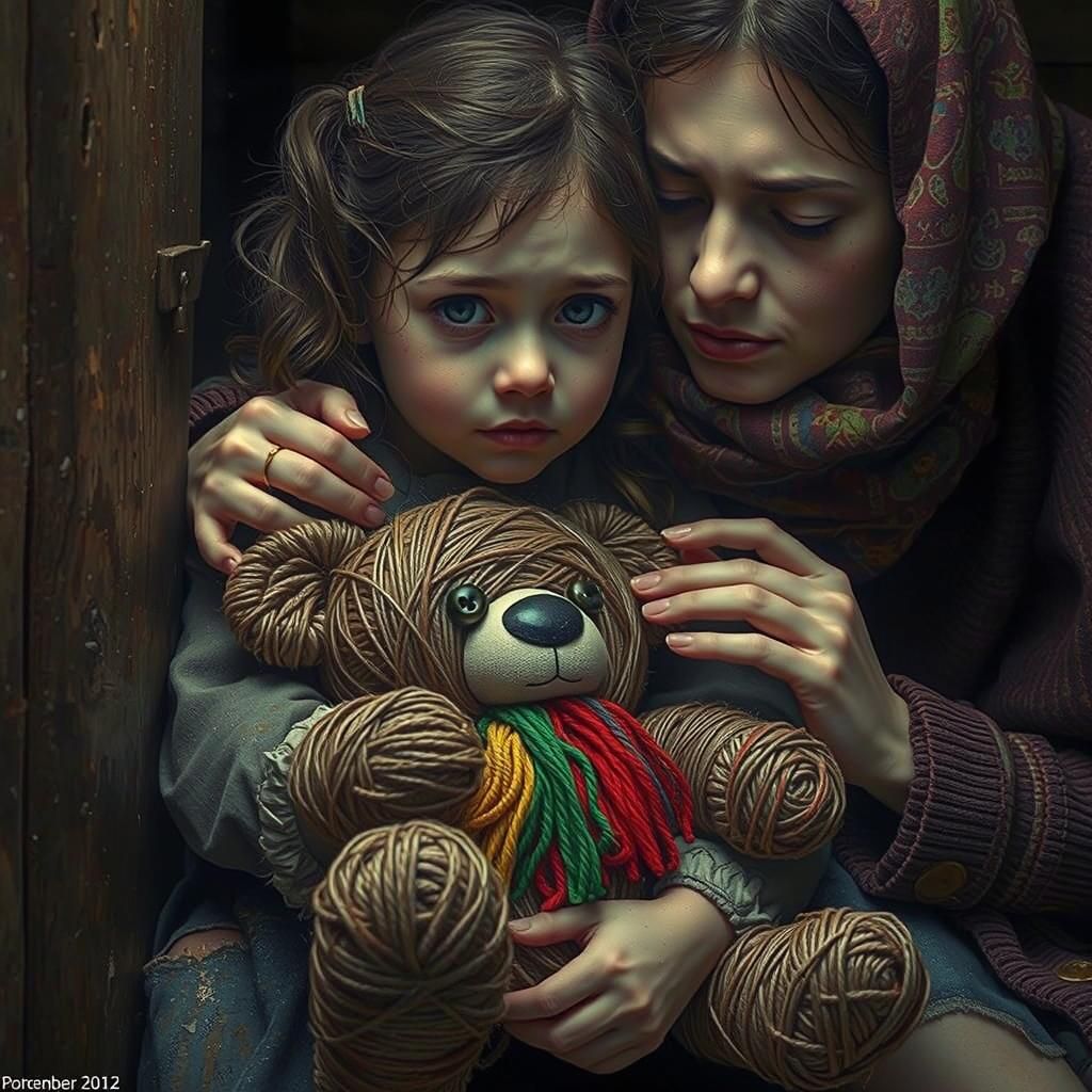 Girl with Rope Teddy Bear in Fantasy Art Style