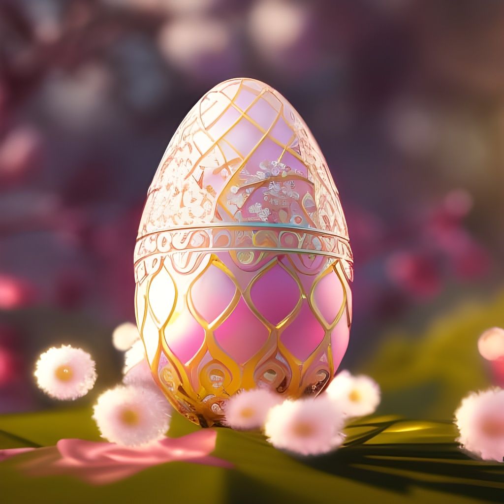 Opalescent silver and pink cherry blossom egg