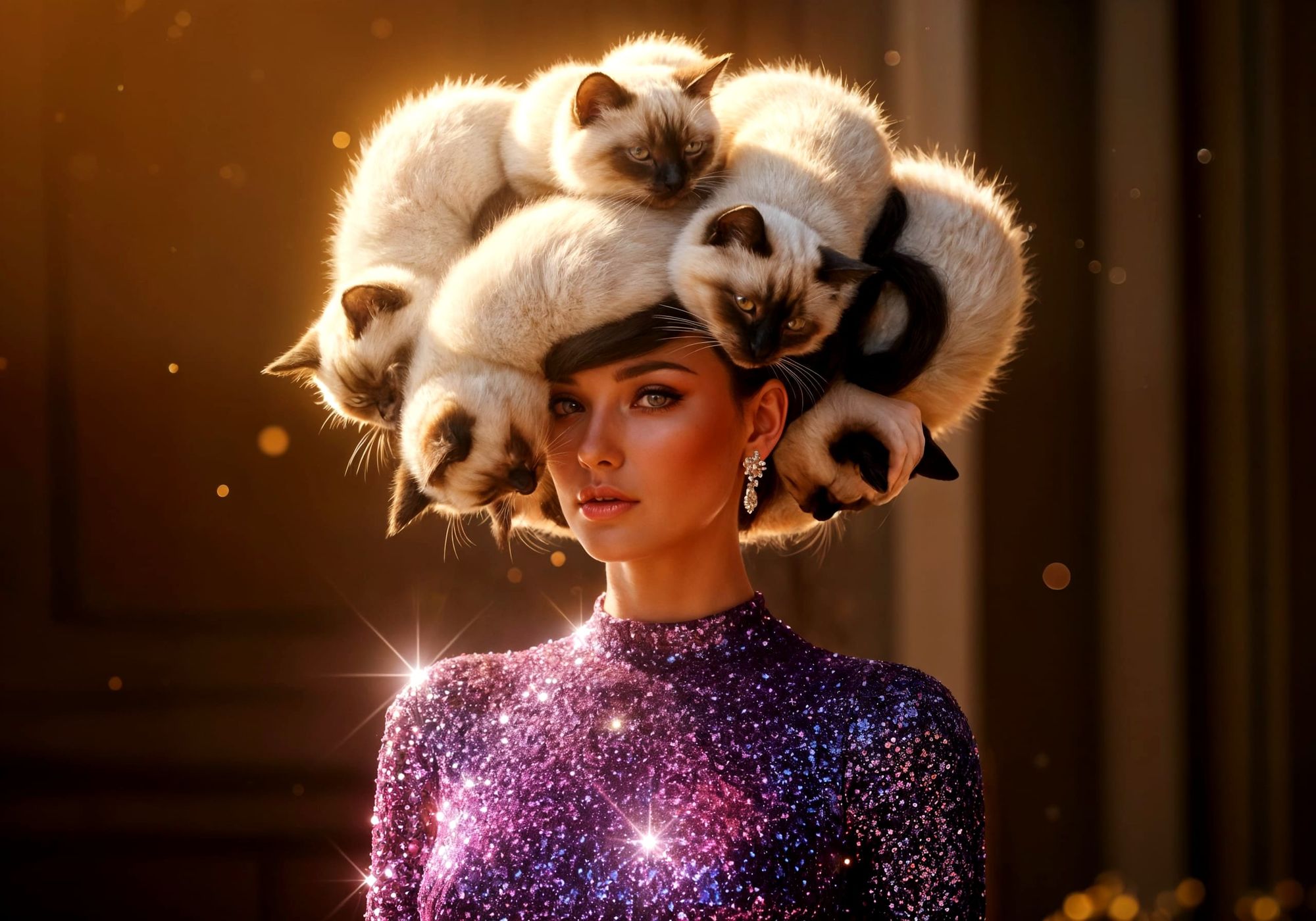 Change the color of the Eyes of only the cats into blue.